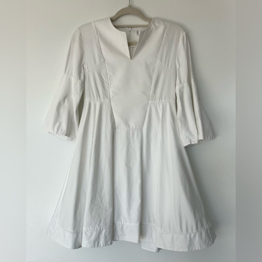 CARVEN White Origami Bell Sleeve Cotton Women’s Dress French 34 US 2 - Picture 2 of 7